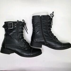 Guess BRRYAN Black Ankle Boots Chelsea Moto Combat Women's 7M Zip Lace Up Buckle